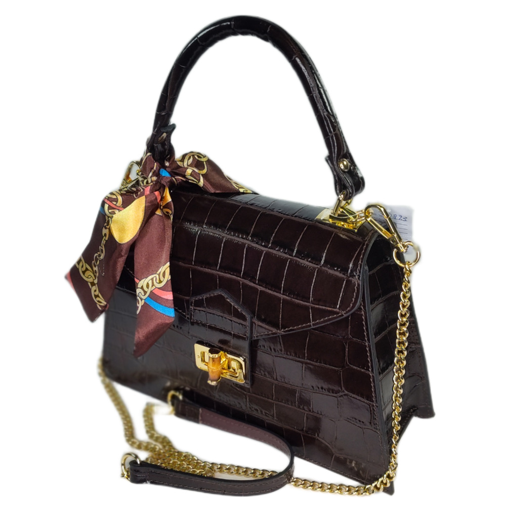 Charlie Leather Teresa Espresso Brown Croc Small/Medium Handbag/Crossbody-NWT